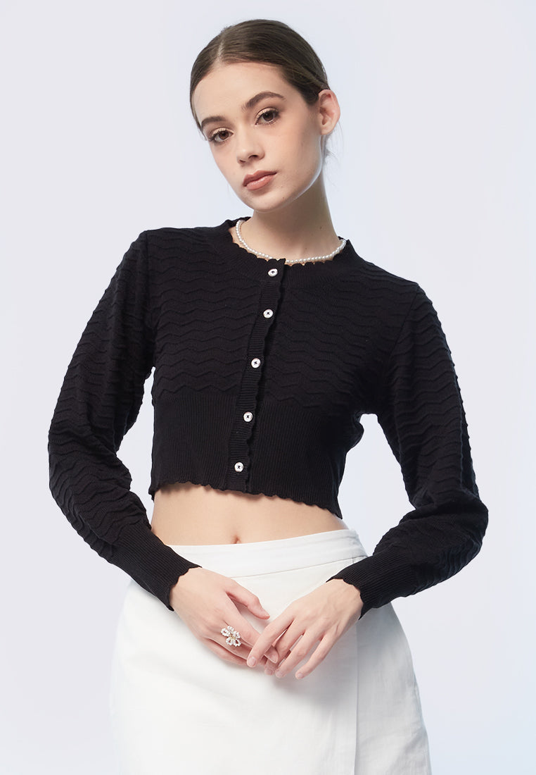 Patterned Long Sleeve Crop Cardigan - Main Image