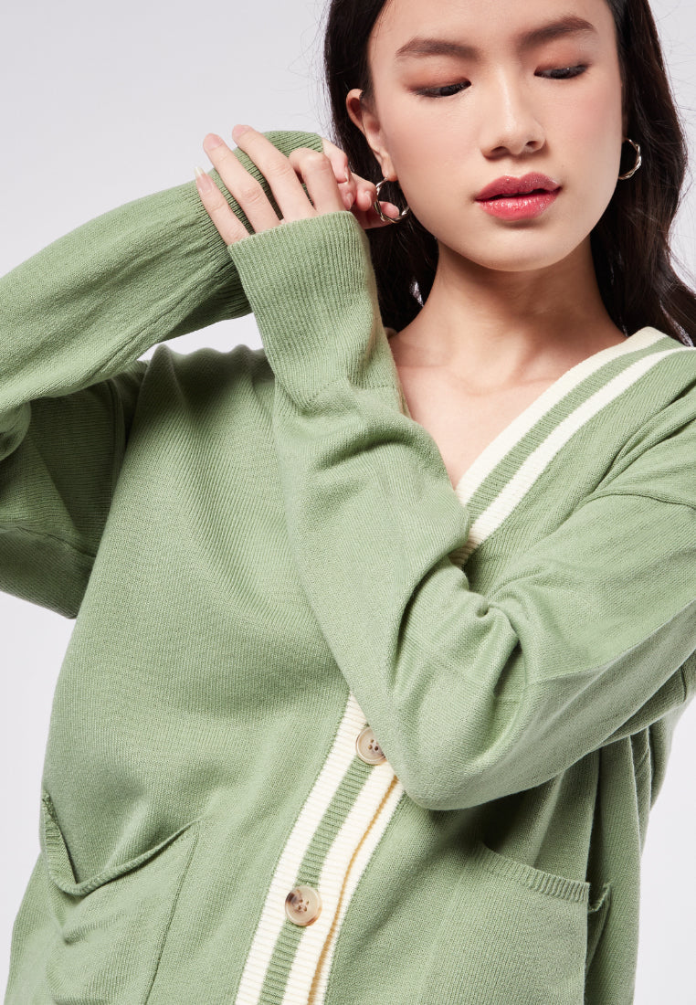 Slouchy Cardigan with Stripe Details