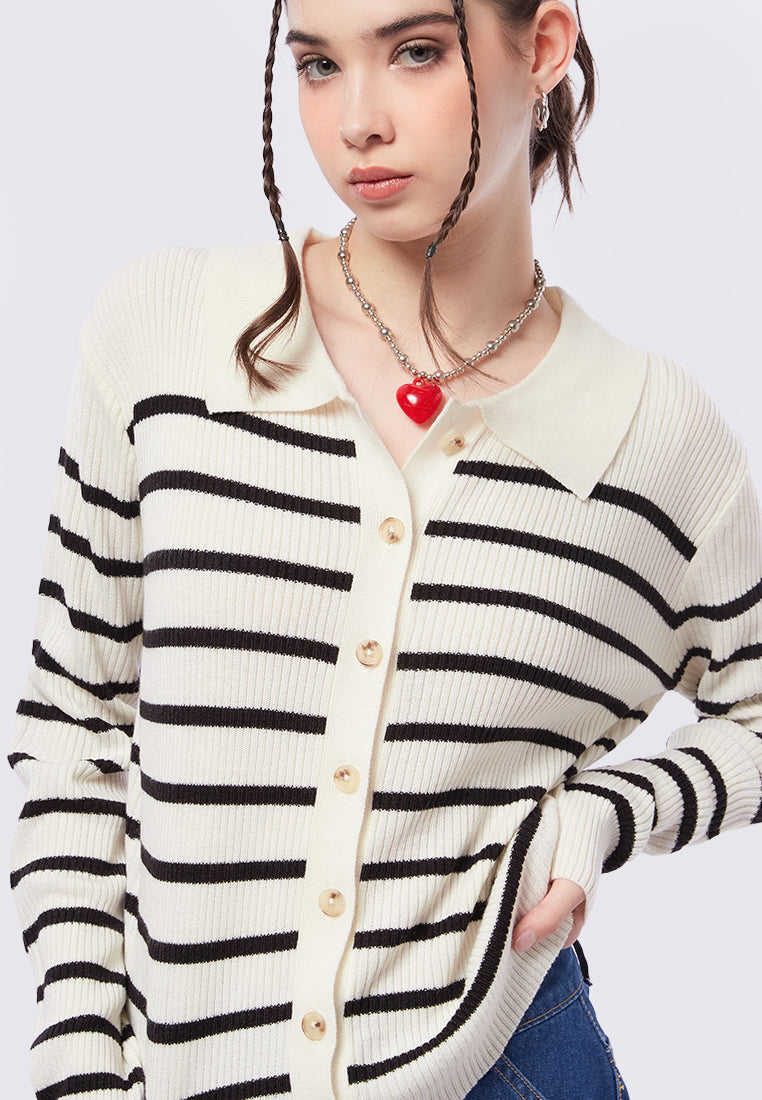 Decket Button Front Cardigan White