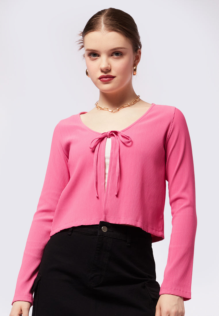 Colorbox Long Tie Cardigan Tie Front Popcorn Cardigan Off White