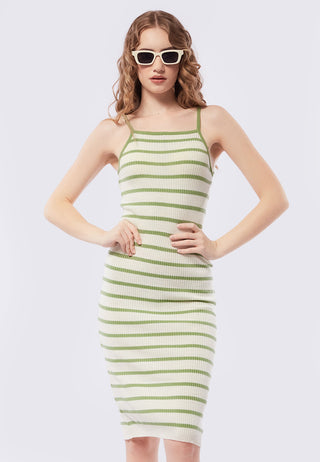 Stripes Sleeveless Knit Midi Dress