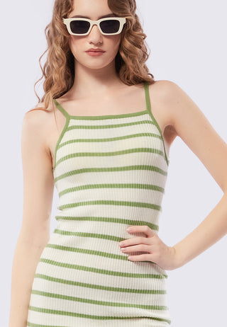 Stripes Sleeveless Knit Midi Dress