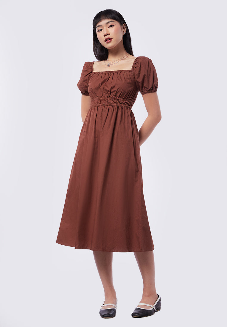 Square Neck Puff Sleeve Printed Midi Dress main image 0