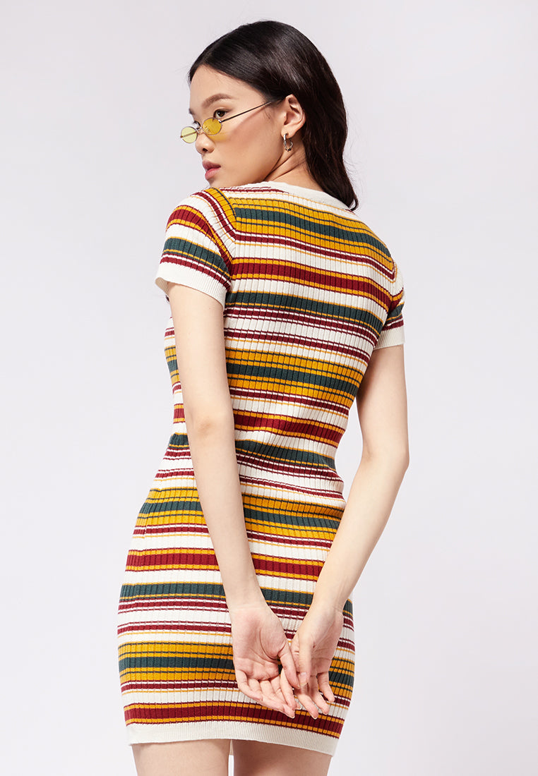 Purple Stripe Comfy Striped Knit Mini Dress W/Built in Shorts