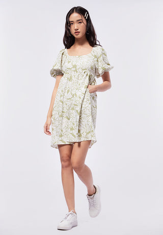 Printed Puff Sleeves Mini Dress