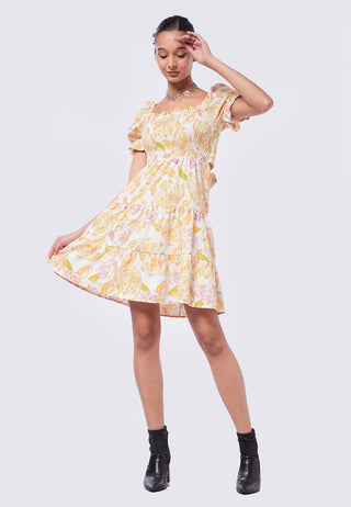 Puff Sleeves Printed Mini Dress