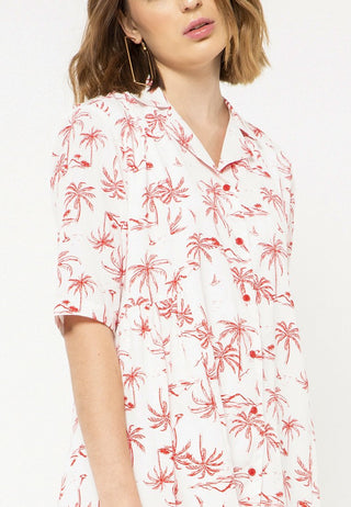 Printed Palm Tree Loose Shirt dress