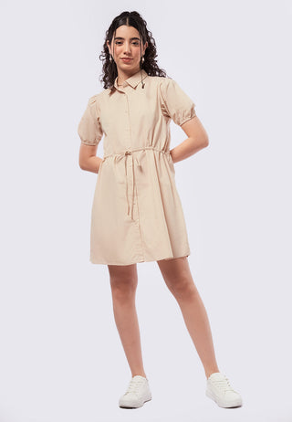 Balloon Sleeves Mini Shirt Dress