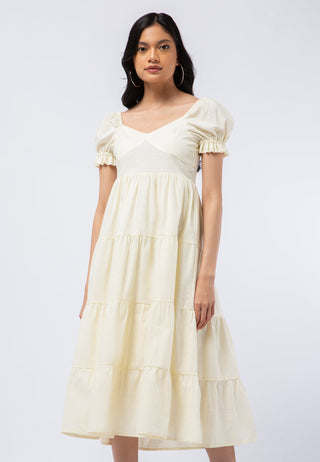 Tiered Dress with Puff Sleeves