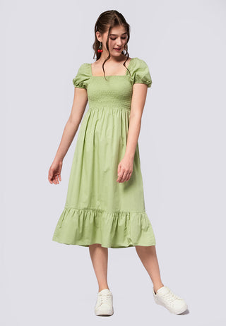 Short Sleeve Smocked Midi Dress