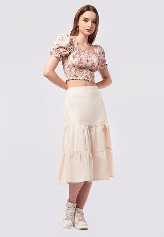 Tiered Midi Skirt with Front Slit