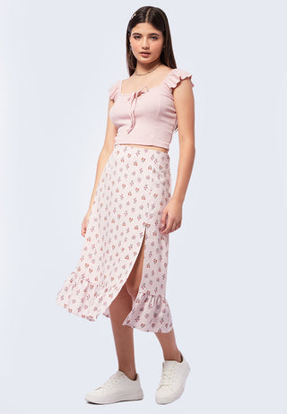 Printed Midi Skirt with Slit