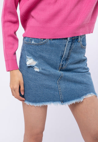 Ripped Mini Denim Skirt