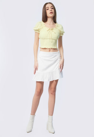 Ruched Mini Skirt with Ruffled Hem