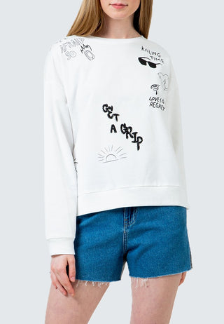 Embroidered Mixed Print Tropical Sweatshirt