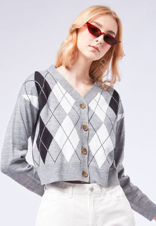 Long Sleeve Argyle Cardigan