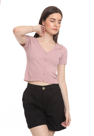 Short Sleeve Sweater With Buttons