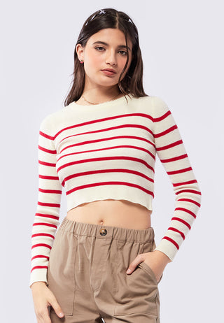 Long Sleeve Stripes Crop Sweater