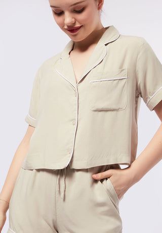Piped-Trim Shirt and Shorts Pajama Set