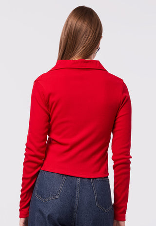 Long Sleeve Rib Polo Top