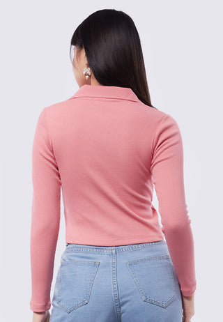 Ribbed Long Sleeve Polo Top