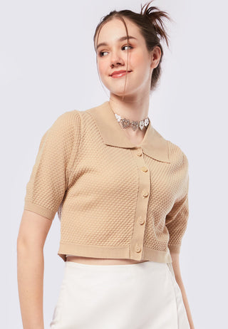 Puff Sleeves Polo Crop Top