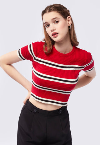 Short Sleeve Striped Crop Top