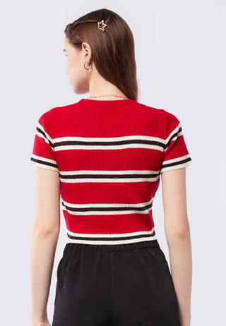 Short Sleeve Striped Crop Top