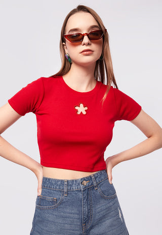 Flower Cut Out Short Sleeve Top