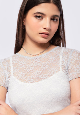 Cropped Lace Short Sleeve Top