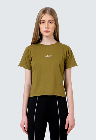 Olive Embroidery crop T-Shirt