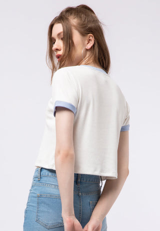Contrast Rib Graphic Crop T-shirt