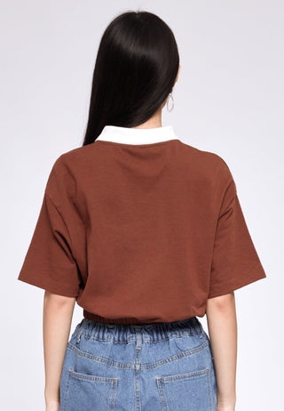 Crop Polo Top with Contrast Collar