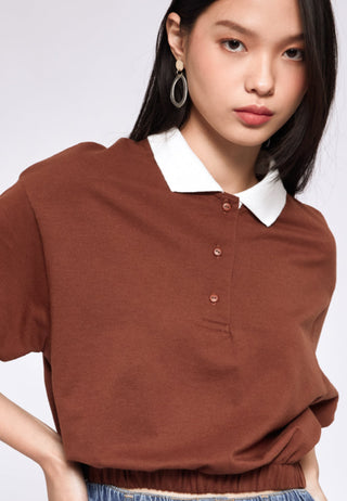 Crop Polo Top with Contrast Collar