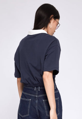 Crop Polo Top with Contrast Collar