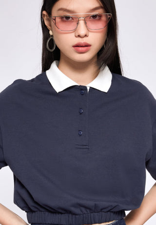 Crop Polo Top with Contrast Collar