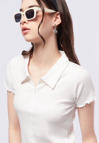 Short Sleeve Top with Zipper Opening