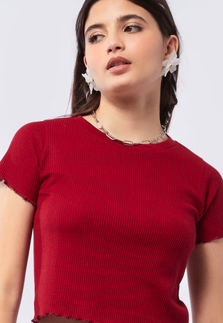 Textured Short Sleeve Crop T-Shirt