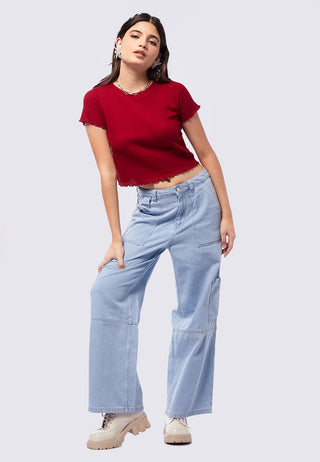 Textured Short Sleeve Crop T-Shirt