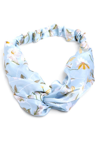 Flower Satin Headband - Light Blue