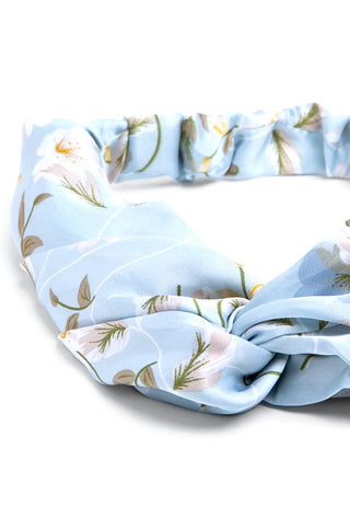 Flower Satin Headband - Light Blue