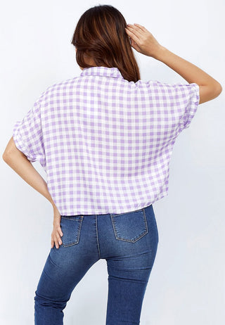 Short Sleeve Checked Blouse