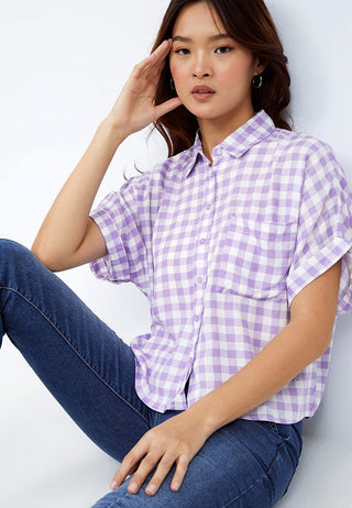 Short Sleeve Checked Blouse