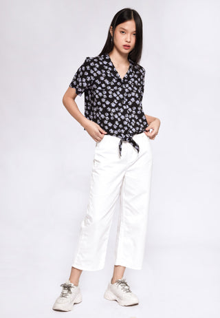 Printed Blouse with Front Tie