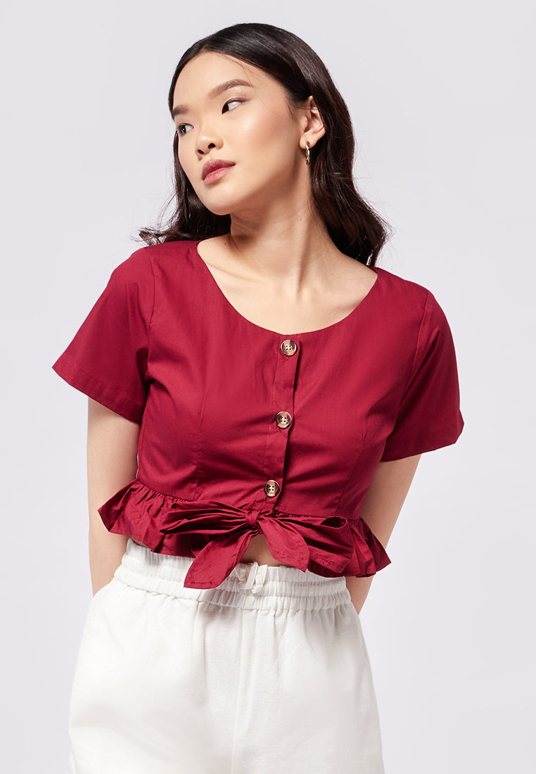 Ruffled Crop Top with Front Tie – COLORBOX - Indonesia