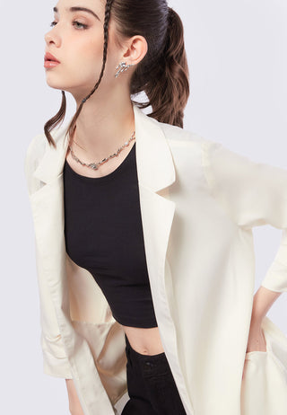Ruched Sleeves Open Blazer