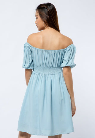 Flare Mini Dress with Puff Sleeves