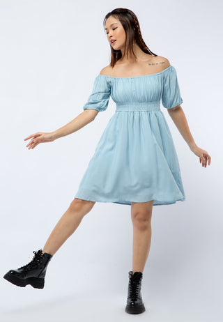 Flare Mini Dress with Puff Sleeves