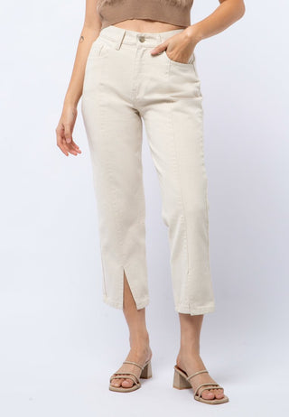 Crop Denim Pants with Slit Details