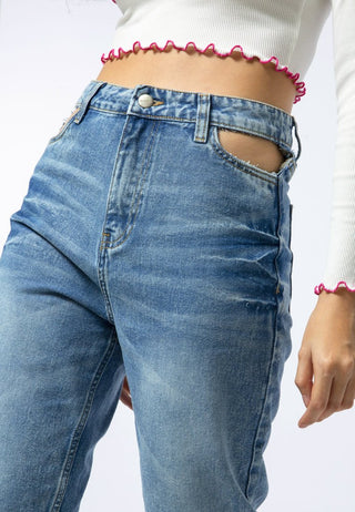 Straight Denim with Cut-out Pocket